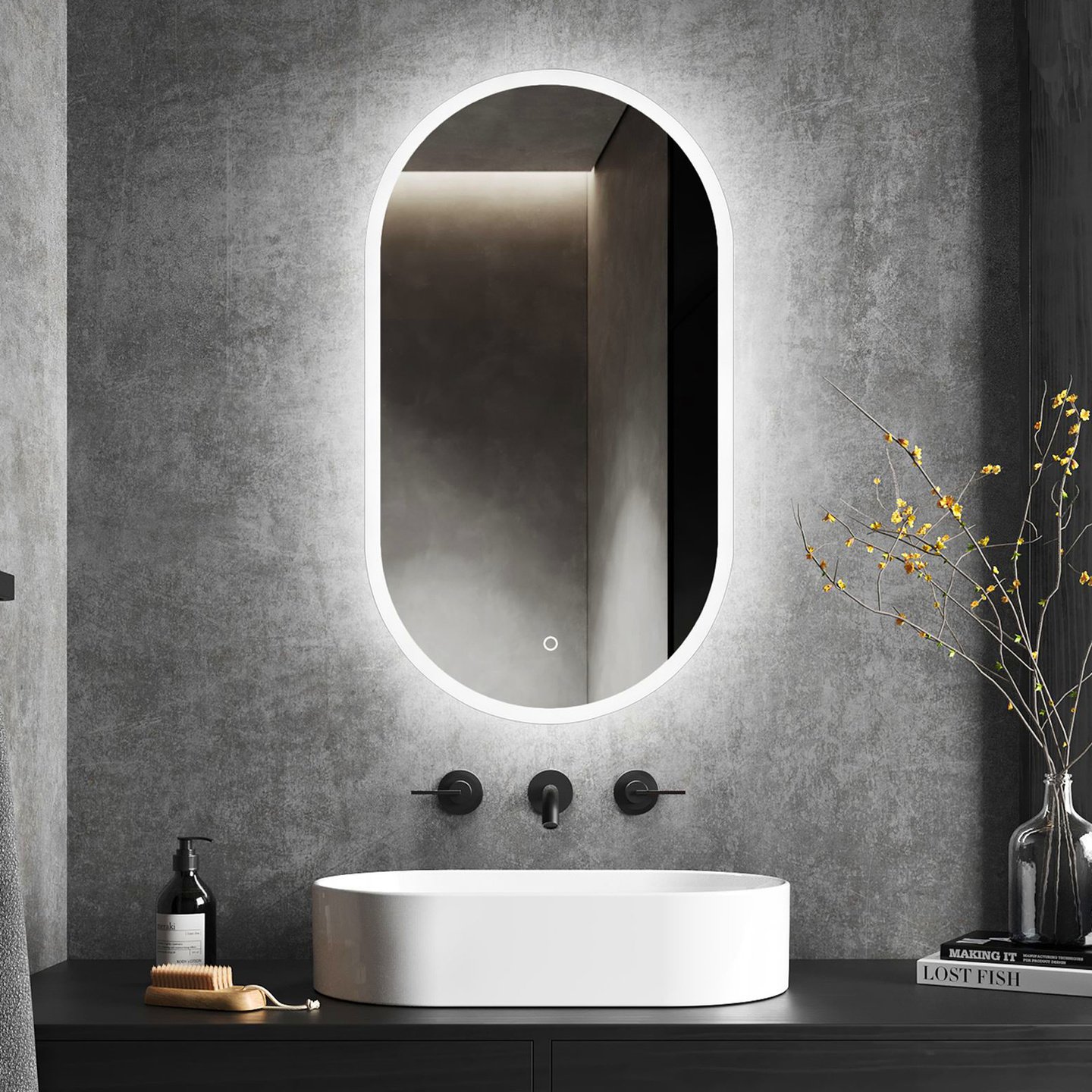 BE FRAME LESS OVAL LED MIRROR 80X50CM