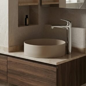 BOAE ROUND LIGHT GREY BASIN PT390 Singapore showroom | BOAE bathroom basin at Modeste