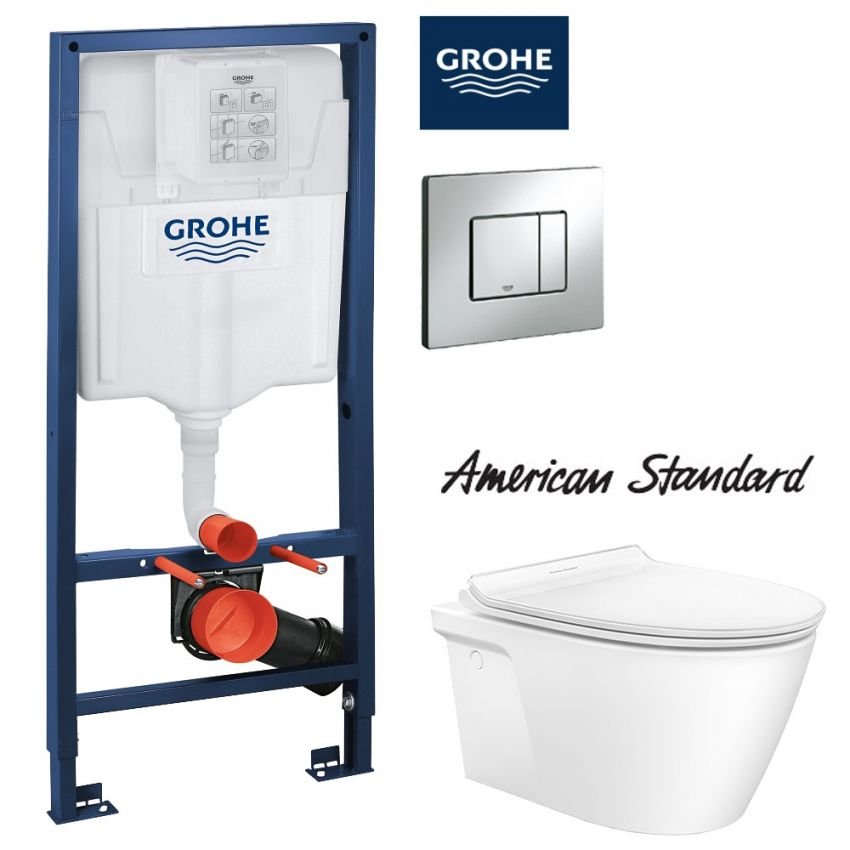 American Standard Acacia SupaSleek Wall Hung Toilet & Grohe Concealed Cistern Package