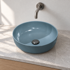 The Apple Basin in an AI-rendered bathroom styling scene