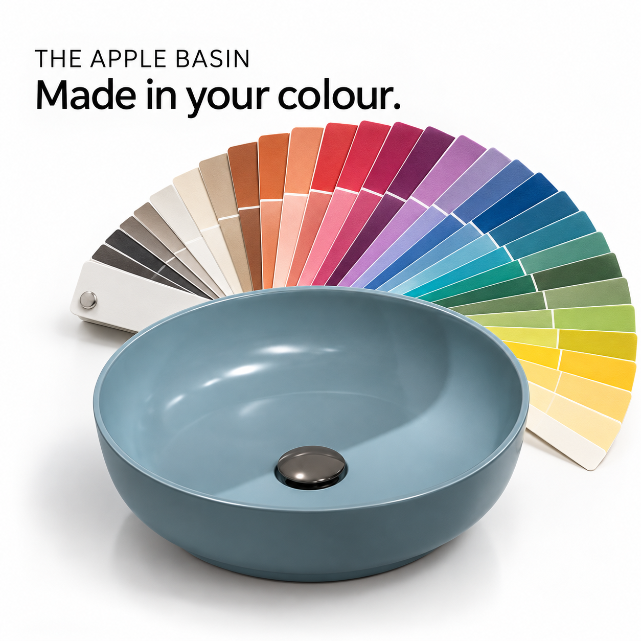 The Apple Basin with custom colour swatch fan - rendered colour customisation illustration