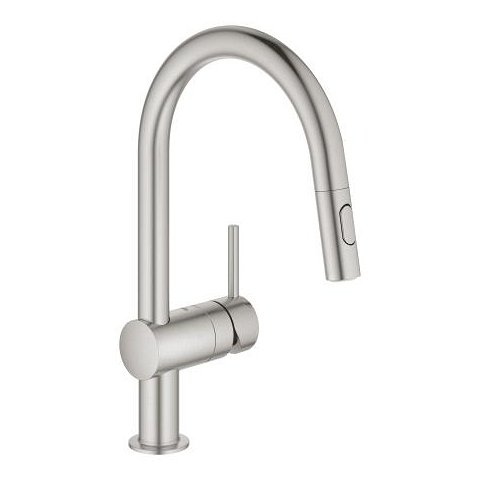 GROHE Minta C-Spout SuperSteel Pull-Out Dual Spray Kitchen Mixer - 32 321 DC2