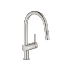 GROHE Minta C-Spout SuperSteel Pull-Out Dual Spray Kitchen Mixer - 32 321 DC2