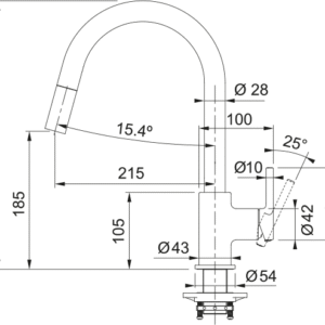 FRANKE Lina Single Lever Kitchen Mixer with Pull-Out Spout - CT 933 technical line drawing 1