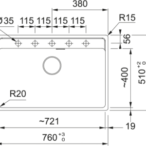 FRANKE MARIS - 720 with Tap Ledge MRG 610-72TL technical line drawing 1