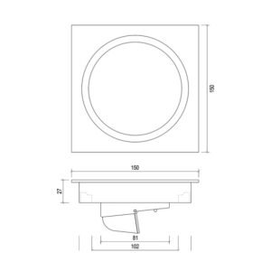 LAVASTONE Duro Round Cover Point Drain - Duro 15095 product line drawing padded