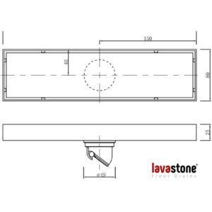 LAVASTONE SS Reversible Tile Insert Linear Drain - SS 30036 product line drawing padded