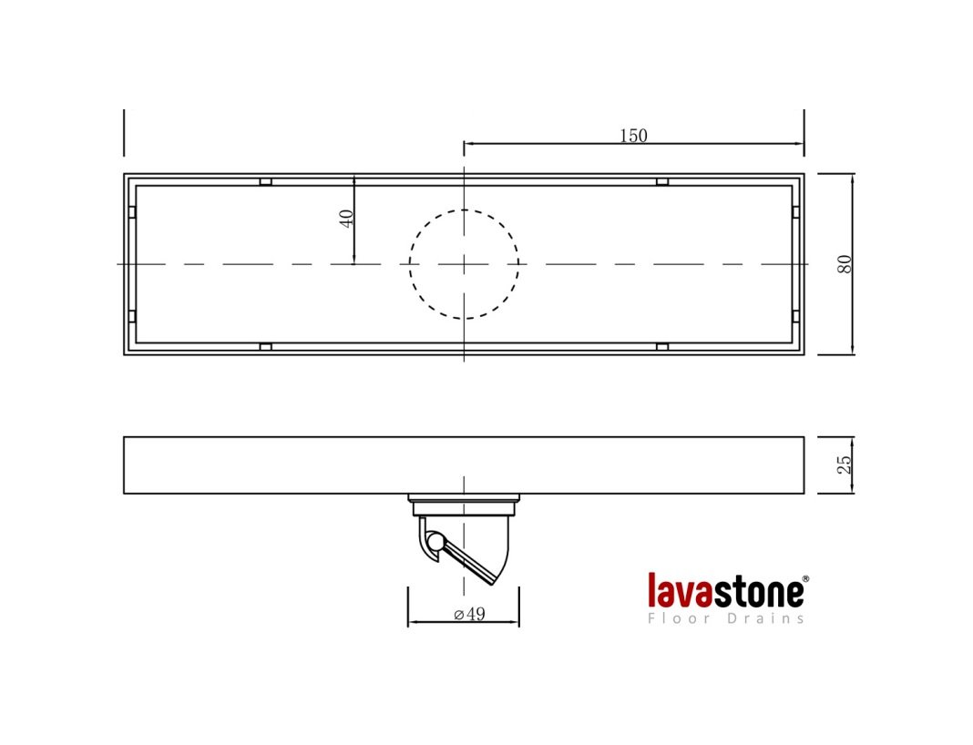 LAVASTONE SS Reversible Tile Insert Linear Drain - SS 30036 line drawing
