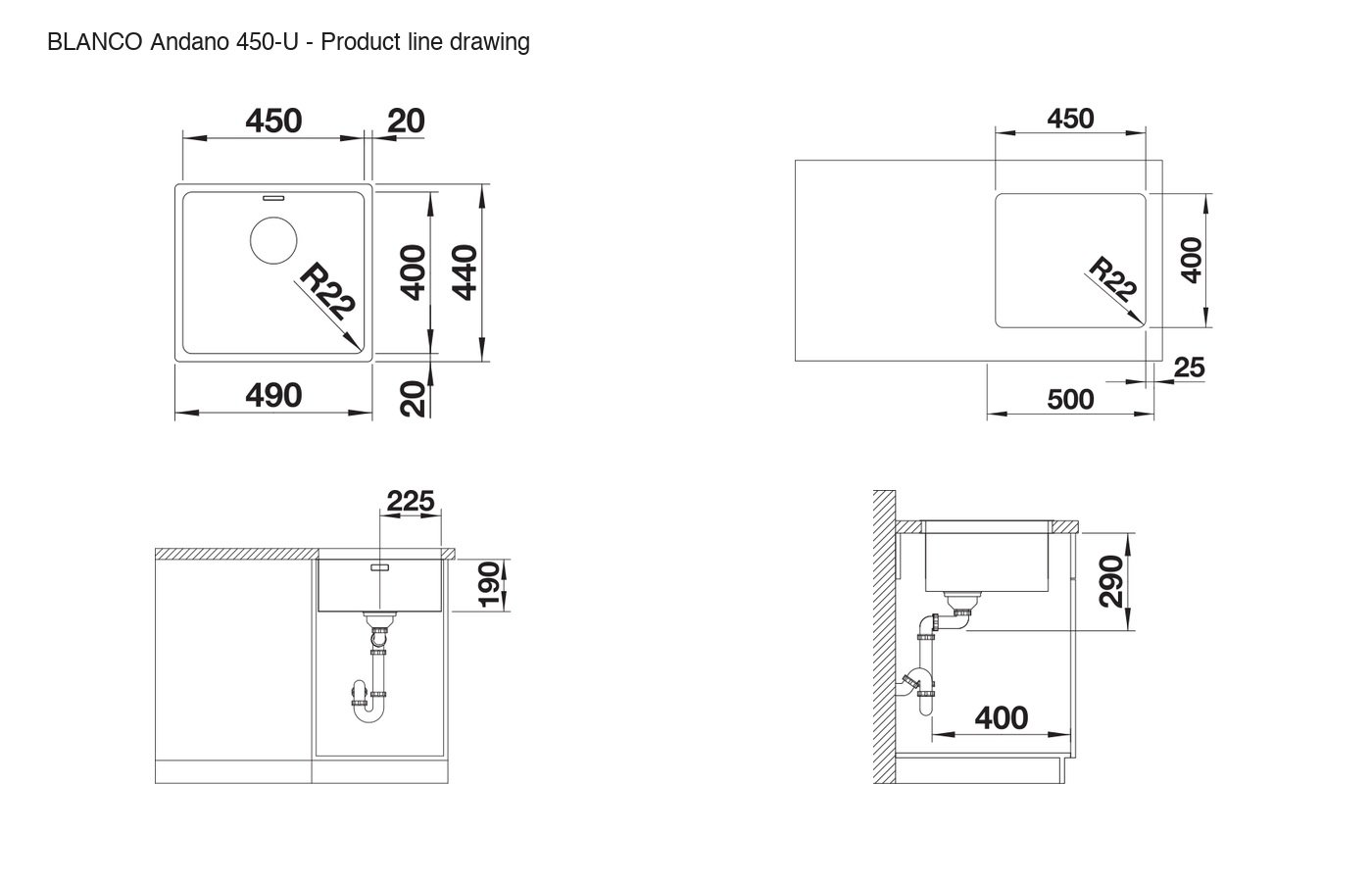 BLANCO Andano 450-U Sink - 522963 product line drawing
