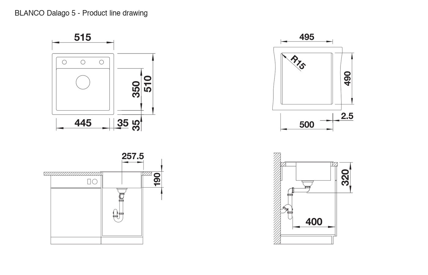 BLANCO Dalago 5 Sink - 518522 product line drawing