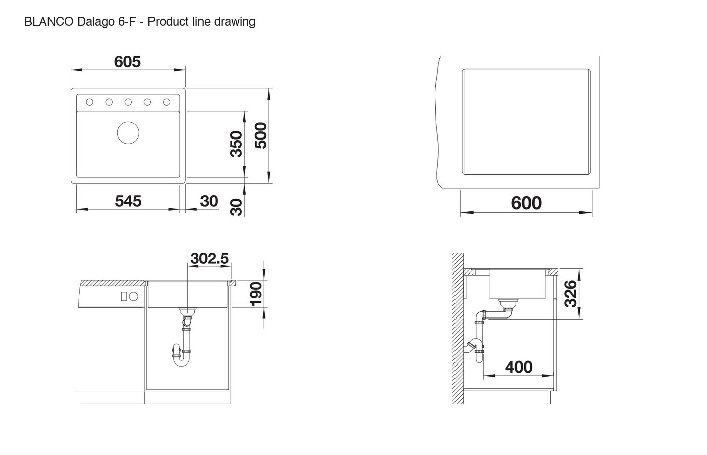 BLANCO Dalago 6-F Sink - 525875 product line drawing