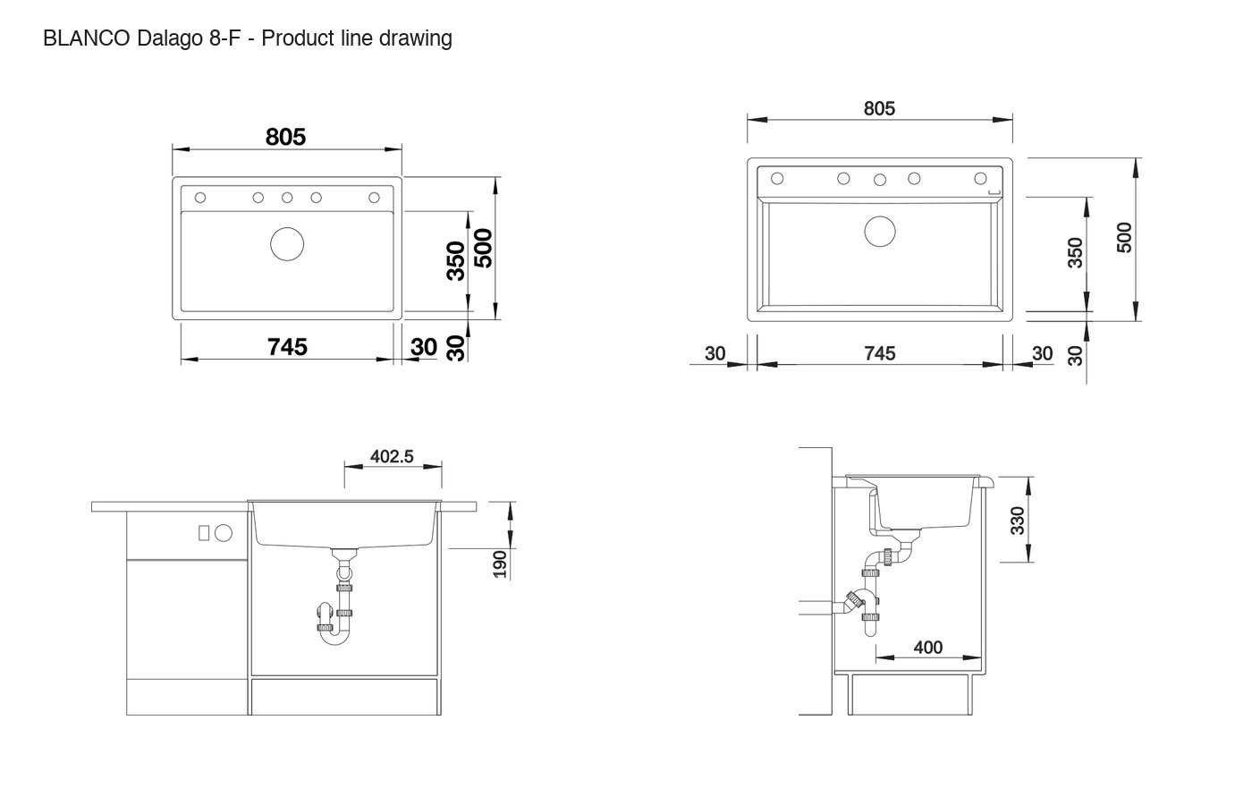 BLANCO Dalago 8-F Sink - 525878 product line drawing