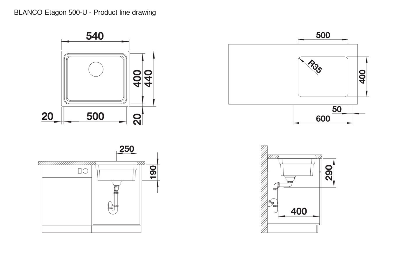 BLANCO Etagon 500-U Sink - 521841 product line drawing
