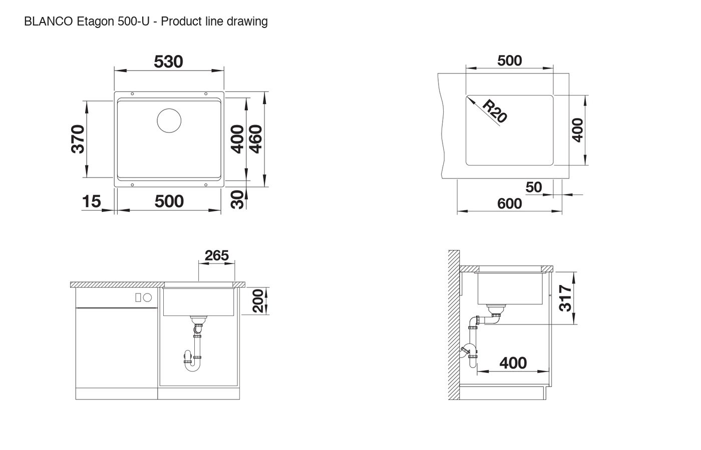 BLANCO Etagon 500-U Sink - 525887 product line drawing