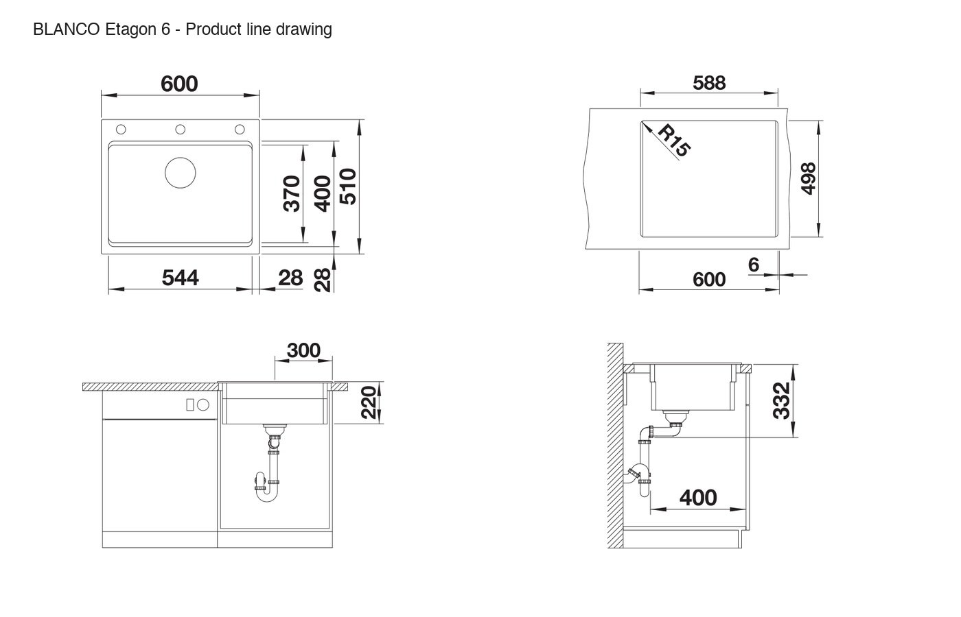 BLANCO Etagon 6 Sink - 525889 product line drawing