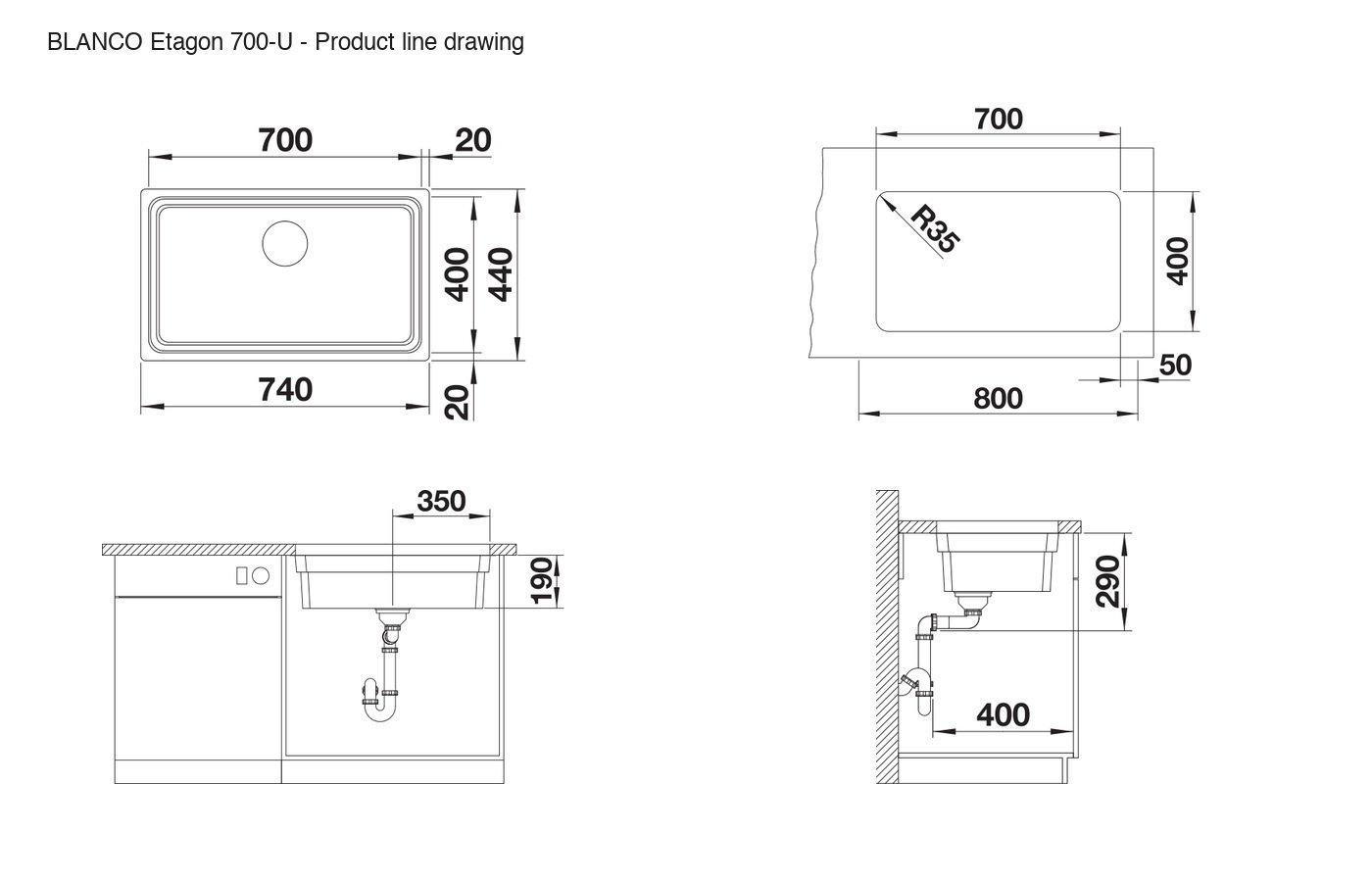 BLANCO Etagon 700-U Sink - 524270 product line drawing