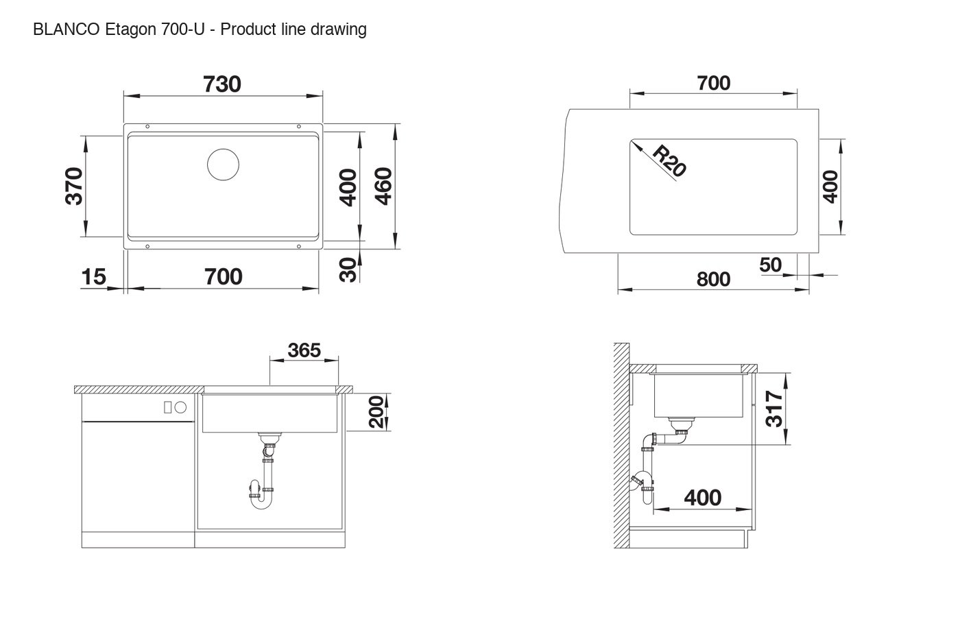 BLANCO Etagon 700-U Sink - 525891 product line drawing