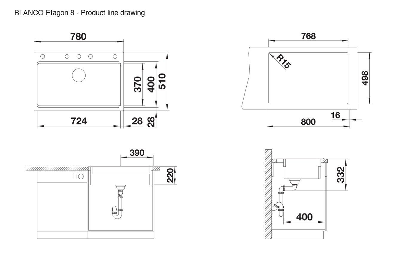 BLANCO Etagon 8 Sink - 525892 product line drawing