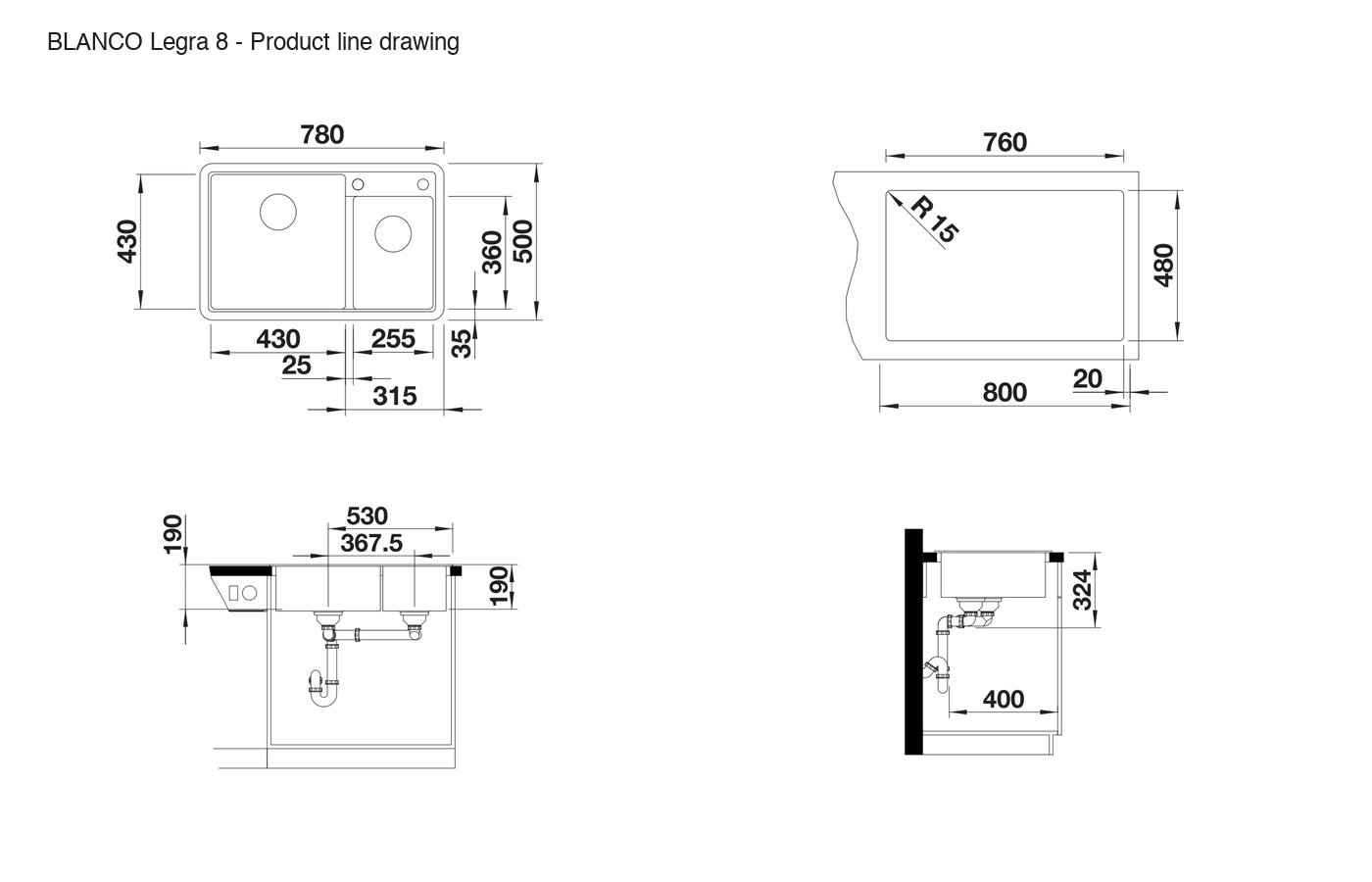BLANCO Legra 8 Sink - 526224 product line drawing