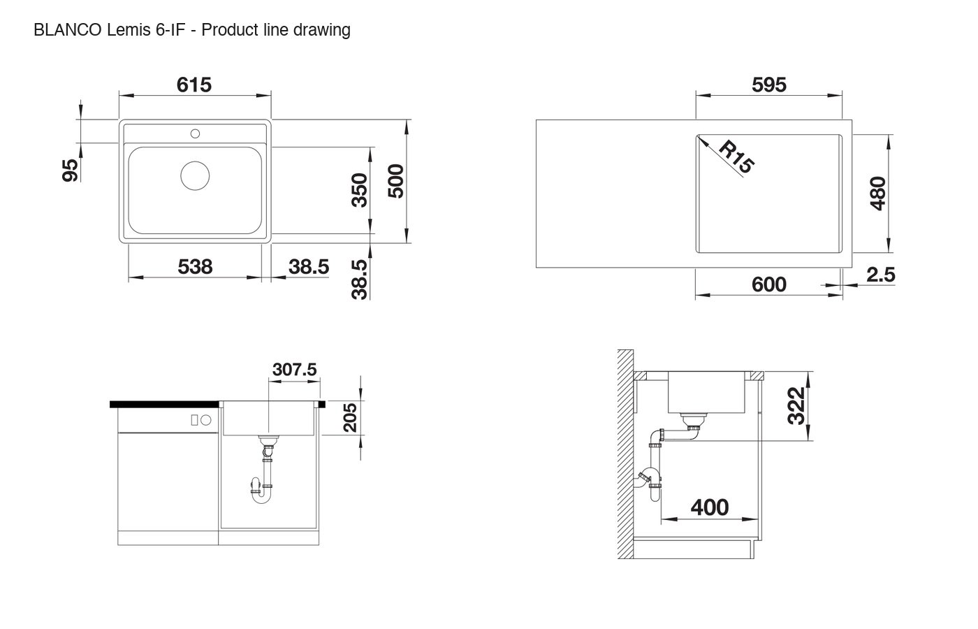 BLANCO Lemis 6-IF Sink - 525108 product line drawing