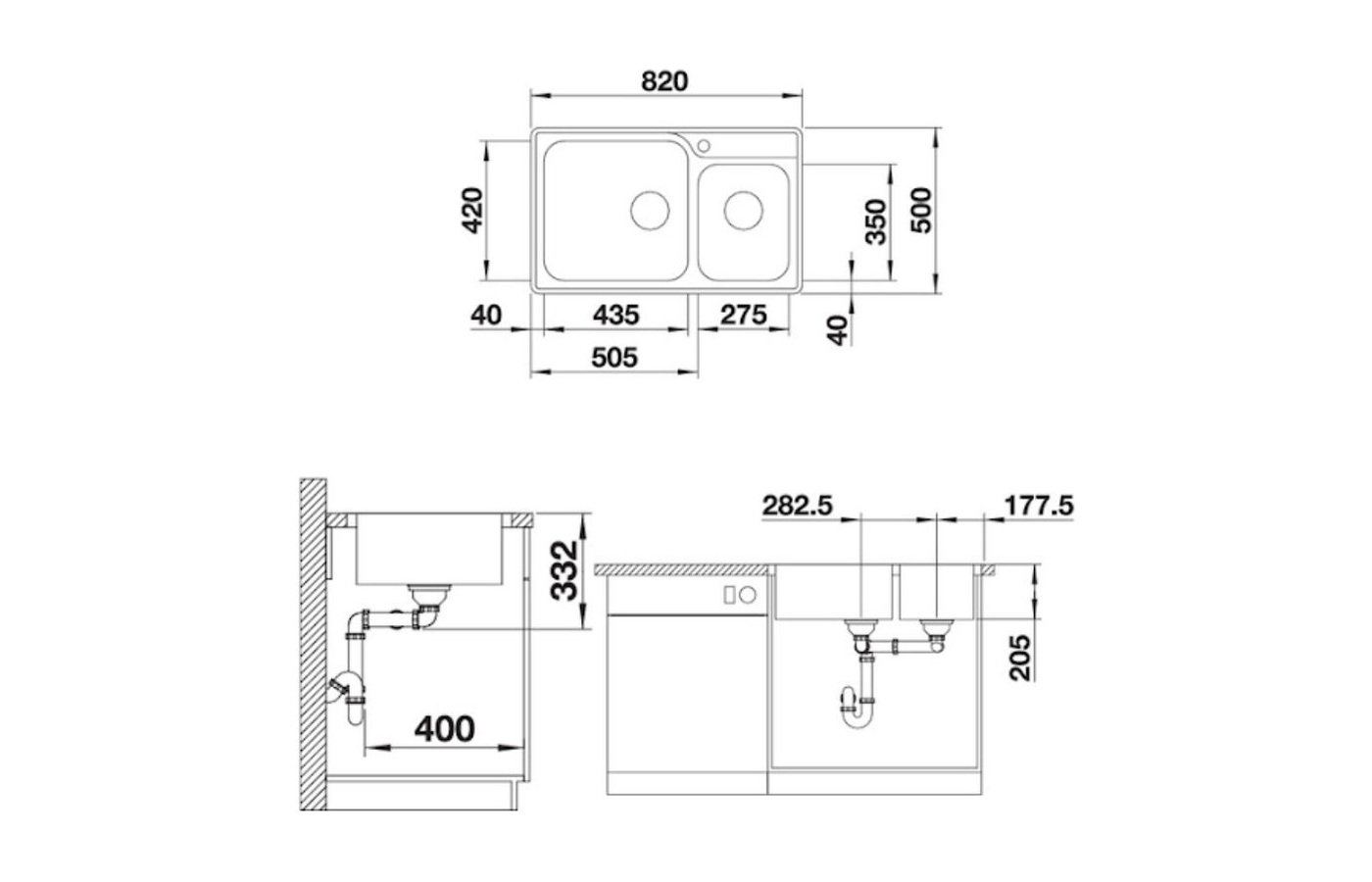 BLANCO Lemis XL 8-IF Sink - 237374 product line drawing