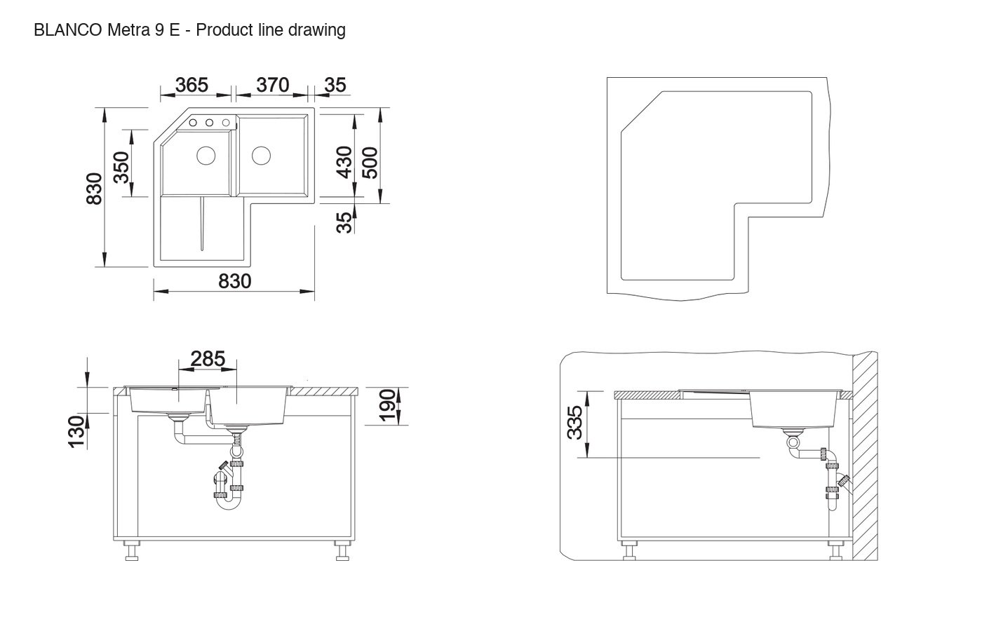 BLANCO Metra 9 E Sink - 525938 product line drawing
