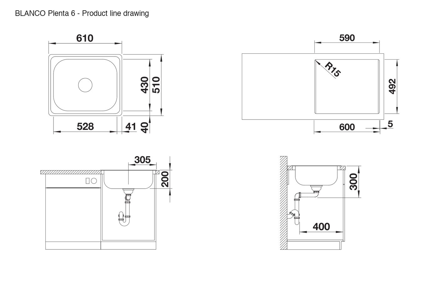 BLANCO Plenta 6 Sink - 235633 product line drawing