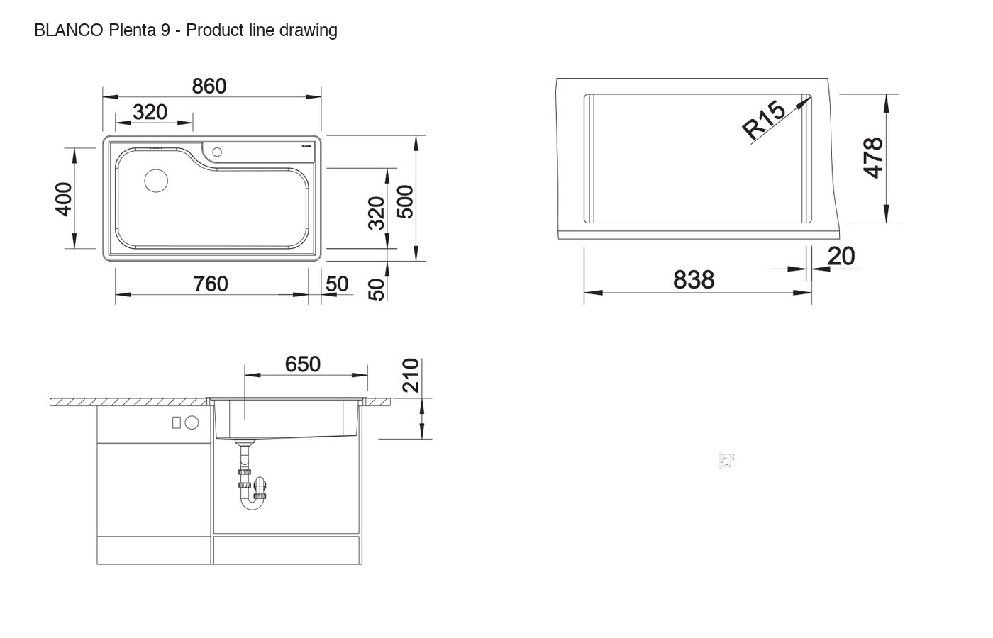 BLANCO Plenta 9 Sink - 237375 product line drawing