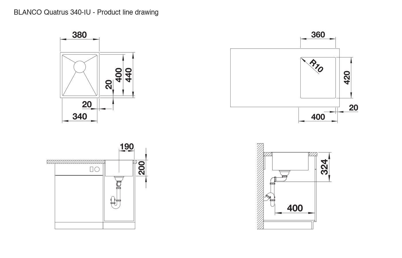 BLANCO Quatrus 340-IU Sink - 235640 product line drawing