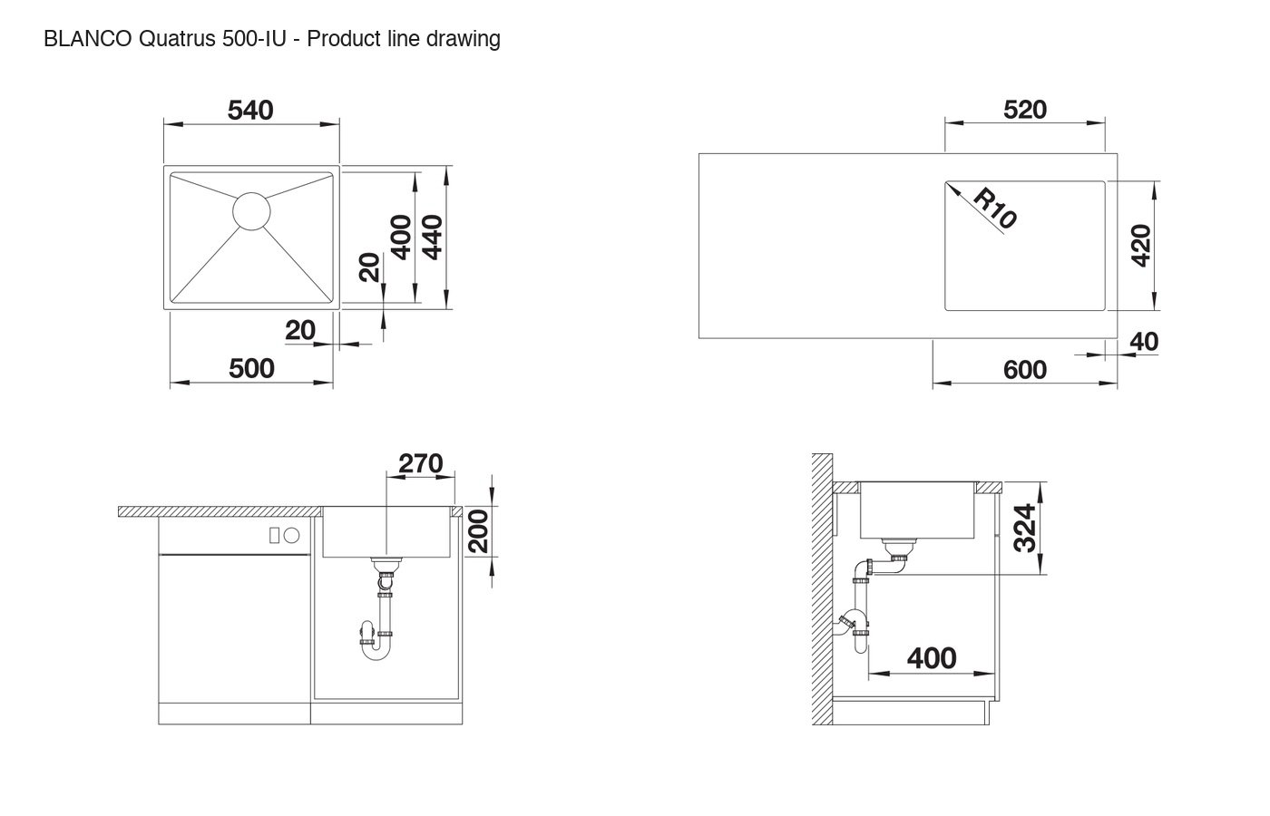 BLANCO Quatrus 500-IU Sink - 235642 product line drawing
