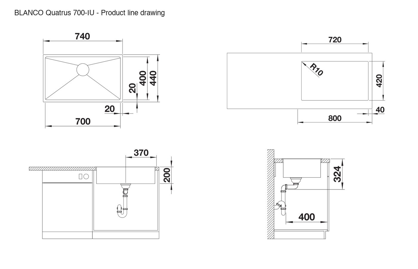 BLANCO Quatrus 700-IU Sink - 235645 product line drawing