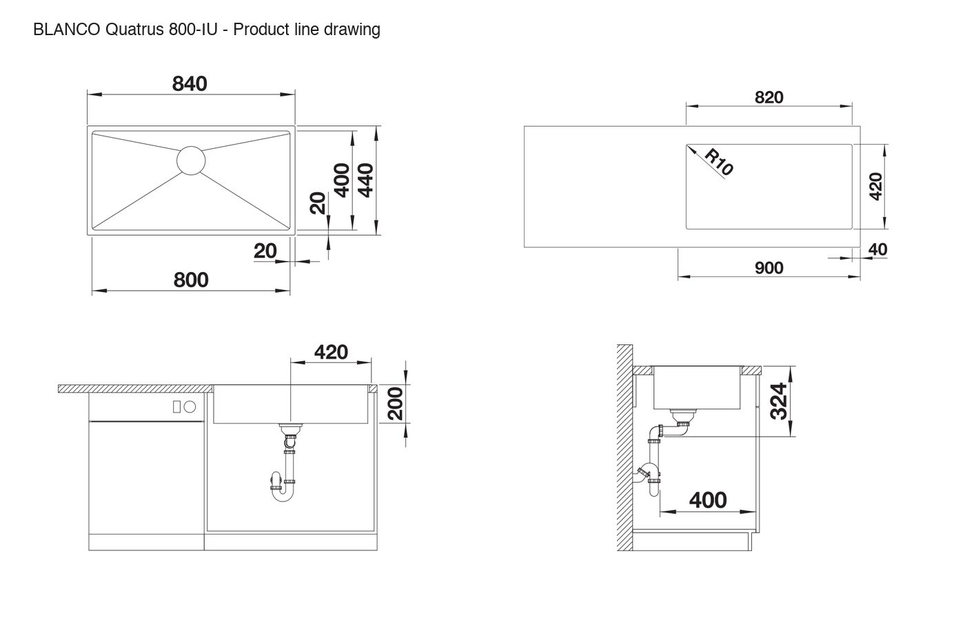 BLANCO Quatrus 800-IU Sink - 235646 product line drawing