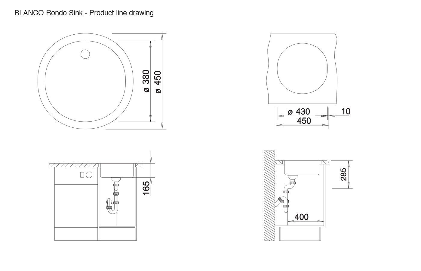 BLANCO Rondo Sink - 525959 product line drawing