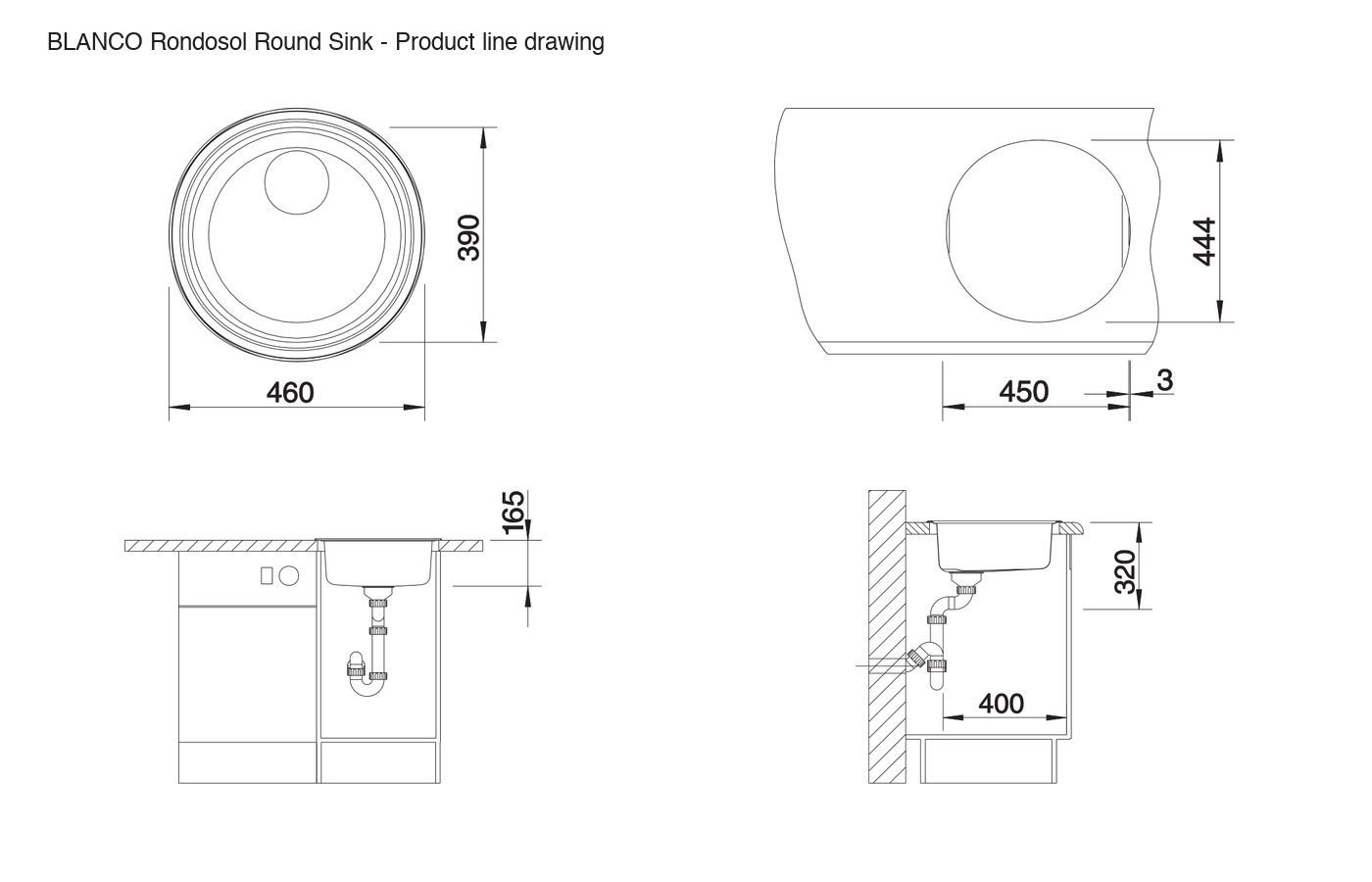 BLANCO Rondosol Round Sink - 513306 product line drawing