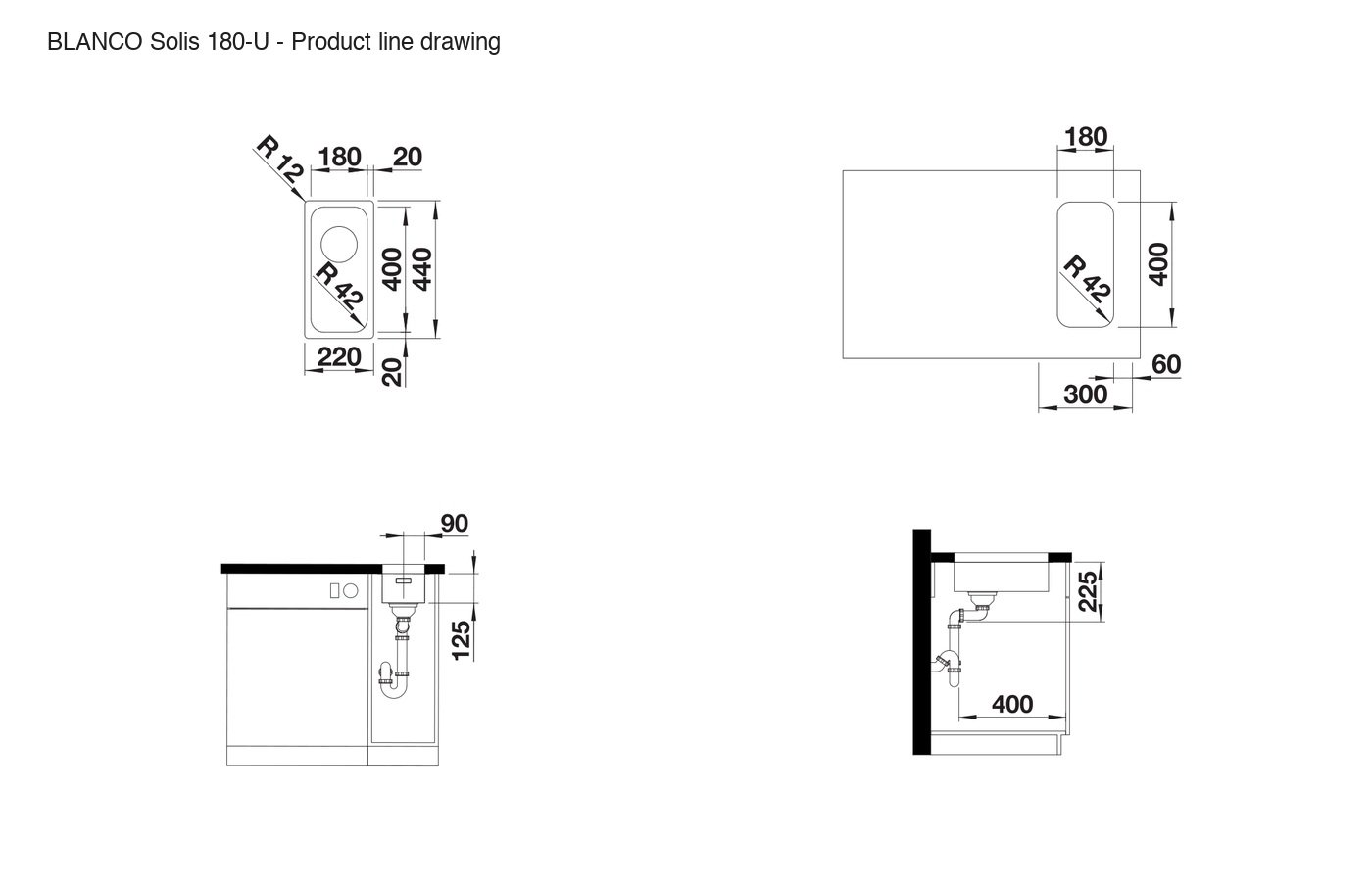 BLANCO Solis 180-U Sink - 526113 product line drawing