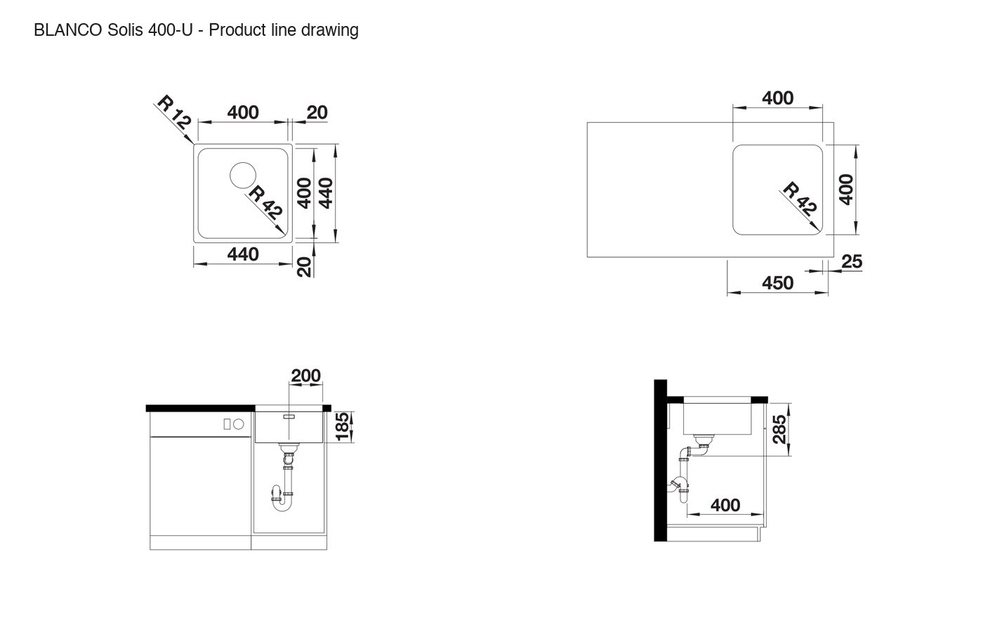 BLANCO Solis 400-U Sink - 526117 product line drawing