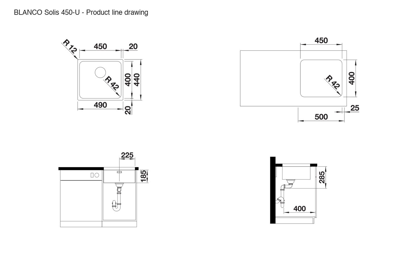 BLANCO Solis 450-U Sink - 526120 product line drawing
