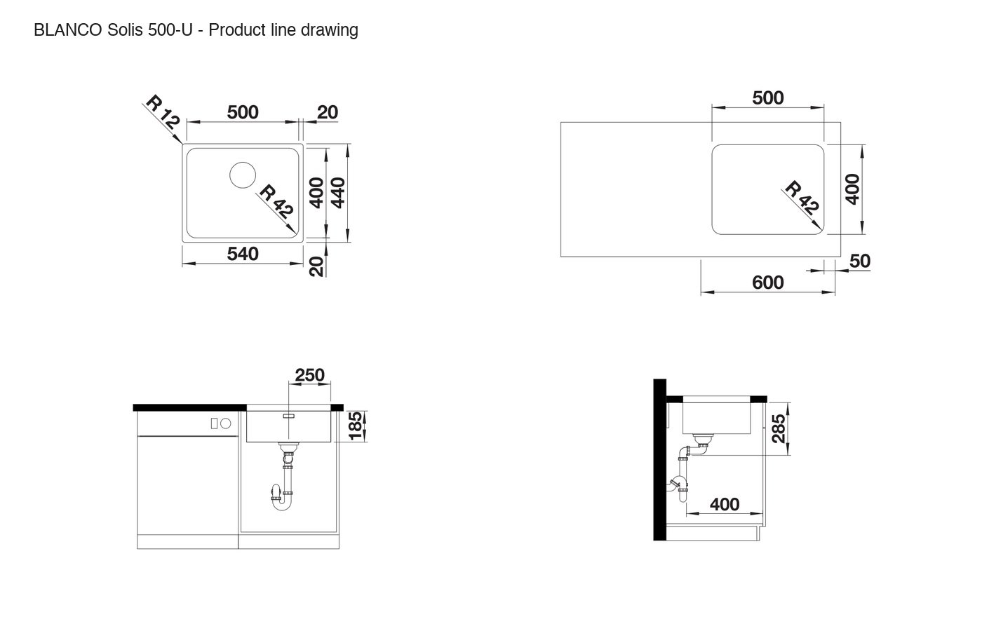 BLANCO Solis 500-U Sink - 526122 product line drawing