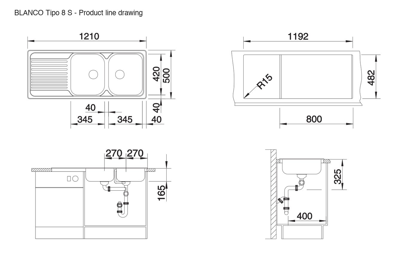 BLANCO Tipo 8 S Sink - 511925 product line drawing