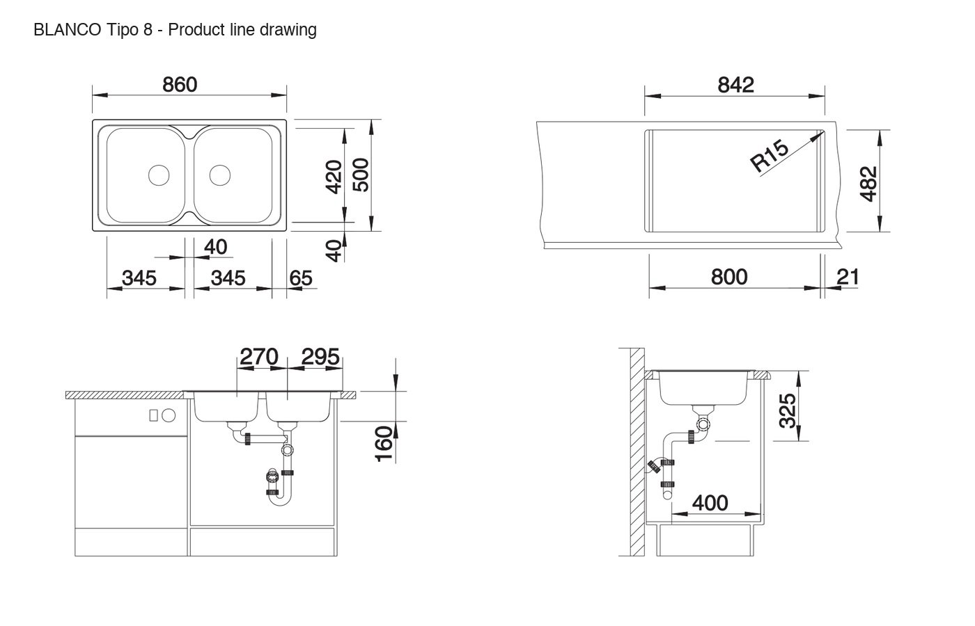 BLANCO Tipo 8 Sink - 511924 product line drawing