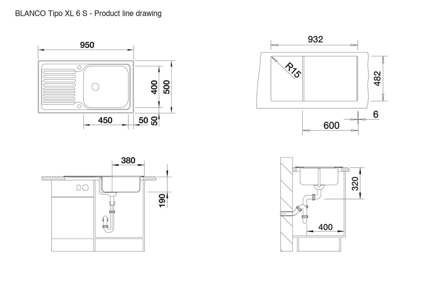 BLANCO Tipo XL 6 S Sink - 514243 product line drawing