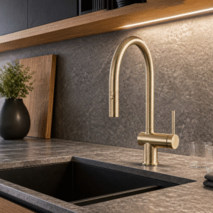 LUME KF 01 kitchen mixer in Light Gold finish