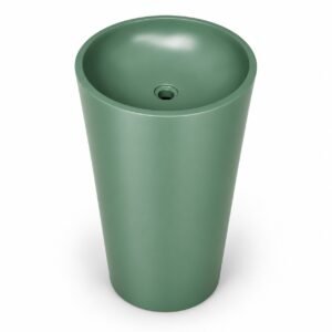 BOAE Custom Pedestal Basin in green - full-height AI-rendered product illustration