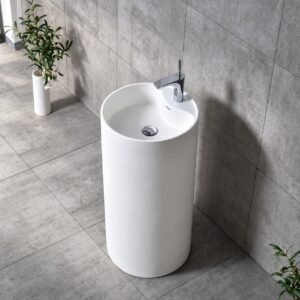 BOAE Custom Pedestal Basin with Tap Hole in white - AI-refined bathroom illustration, tap and drainer not included