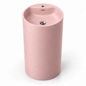 BOAE Custom Pedestal Basin with Tap Hole in pink - AI-rendered full-height product illustration